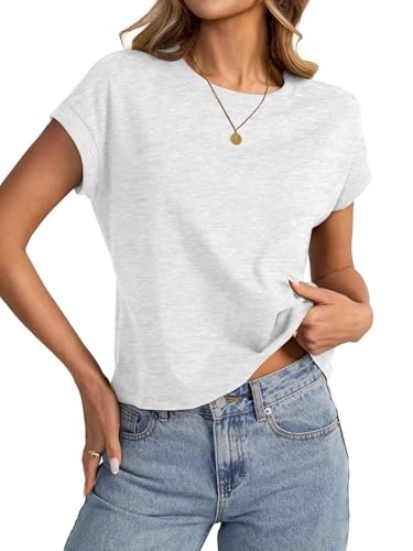 Onsoyours Crop Tops Damen Sommer Kurzarm Tshirt Casual Einfarbig Rundhals Oberteil A Grau M von Onsoyours