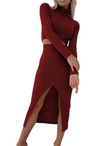 Onsoyours Damen 2 Teiler Kleid Sommerkleid Langärmliger Bodycon Schlitz mit Stehkragen Lässiger Zweiteiliger Rock Outfit A Weinrot M Onsoyours Damen 2 Teiler Kleid Sommerkleid Langärmliger Bodycon Schlitz mit Stehkragen Lässiger Zweiteiliger Rock Outfit A Weinrot M von Onsoyours