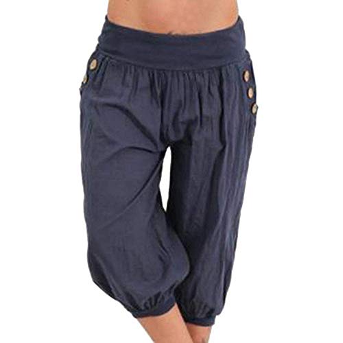 Onsoyours Damen 3/4 Länge Haremshose Blumenmuster Pumphose Damen Hosen Blumenmuster Pumphose Yogahose Aladinhose Baggy Harem Stil Weite Bein Sommerhose A Blau L von Onsoyours