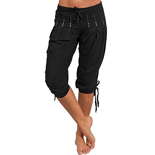 Onsoyours Damen 3/4 Länge Haremshose Blumenmuster Pumphose Damen Hosen Blumenmuster Pumphose Yogahose Aladinhose Baggy Harem Stil Weite Bein Sommerhose B Schwarz M von Onsoyours