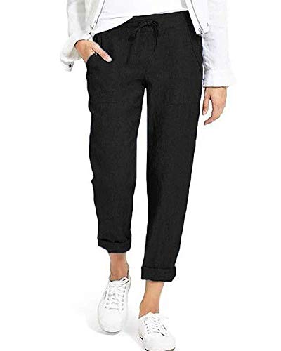 Onsoyours Damen 7/8 Länge High Waist Sommerhose Leicht Baumwolle Leinenhose mit Gummizug Freizeithose Strandhose Beiläufig Weich Haremshose Yogahose Hose A Schwarz XL Onsoyours Damen 7/8 Länge High Waist Sommerhose Leicht Baumwolle Leinenhose mit Gummizug Freizeithose Strandhose Beiläufig Weich Haremshose Yogahose Hose A Schwarz XL von Onsoyours