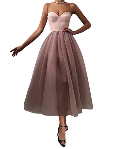 Onsoyours Damen A Linie Kleid Midi Kleid Ärmellos Volltonfarbe Gitter Herbst Frühling Spaghetti-Träger Party Romantisch Sexy A Rosa M von Onsoyours