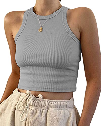 Onsoyours Damen Ärmellos Racerback Rundhals Tank Top Casual Crop Tops Sommer A Grau S von Onsoyours