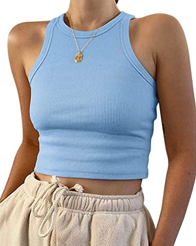 Onsoyours Damen Ärmellos Racerback Rundhals Tank Top Casual Crop Tops Sommer A Hellblau S von Onsoyours