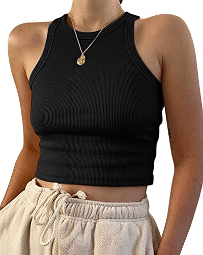 Onsoyours Damen Ärmellos Racerback Rundhals Tank Top Casual Crop Tops Sommer A Schwarz XL von Onsoyours