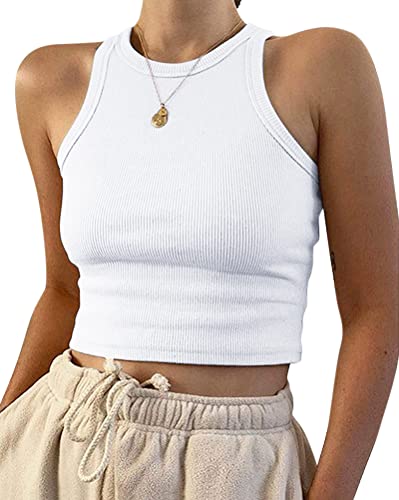 Onsoyours Damen Ärmellos Racerback Rundhals Tank Top Casual Crop Tops Sommer A Weiß S von Onsoyours