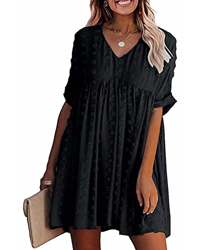 Onsoyours Damen Ärmellos V-Ausschnitt Retro Sommer Spitzen Strandkleid Maxi Kleider Boho Lang Lose Sommerkleid Elegant Casual A-Linie Kleid E Schwarz XL von Onsoyours