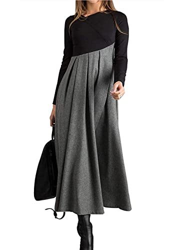 Onsoyours Damen Backless Jumper Kleid Langarm Gestrickt Kleider Midi Lange Stricken Kleid Herbst Winter Abendkleid Maxi Samt Party Kleid D Schwarz Grau XL von Onsoyours