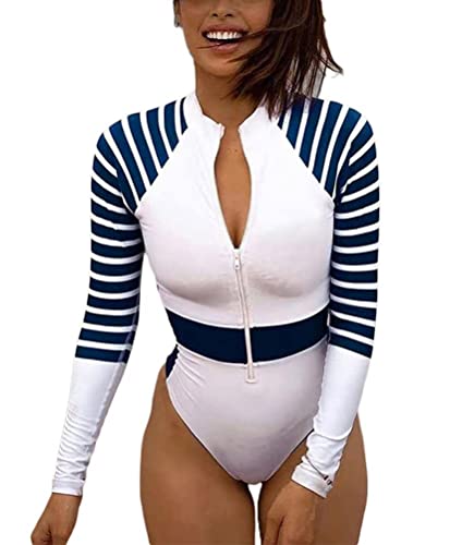 Onsoyours Damen Badeanzug Einteiliger Neoprenanzug Reißverschluss Schwimmanzug Sportlich Bikini Surfanzug Tauchen Triangel Bademode C Weiß L von Onsoyours