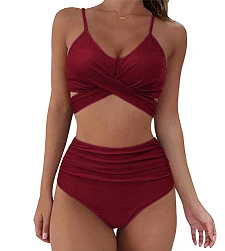 Onsoyours Damen Badeanzug Schnürhalfter Bikini Set Zweiteiliger Bikini Oberteil High Waist Wickel Bikinihose Tiefer V Ausschnitt Sportlich Zweiteiliger Strandbikini A Violett XS von Onsoyours