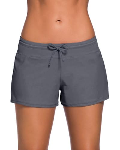 Onsoyours Damen Badeshorts Kurze Badehose Shorts Strand Wassersport Boardshorts Schnell Trocknendes Schwimmhose Schwimmshorts AA Grau Small von Onsoyours