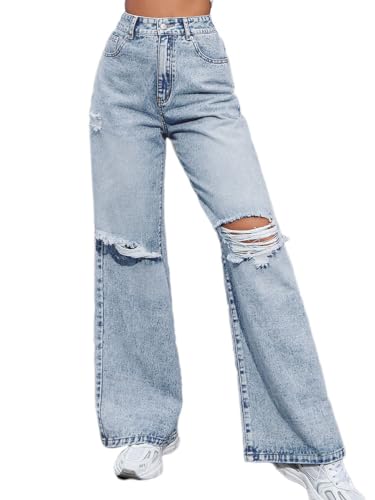 Onsoyours Damen Baggy Jeans Y2K High Waist Vintage Hose mit Taschen Schlaghose Cargo Pants Fashion Cargohose Streetwear für Frauen Mädchen C Hellblau XS von Onsoyours