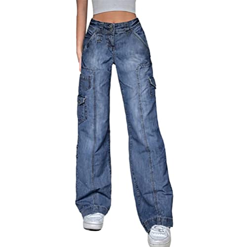 Onsoyours Damen Baggy Jeans Y2K Jeanshose mit Hoher Taille Baggy Denim Hosen Freizeithose Boyfriend Jeans A Blau M von Onsoyours