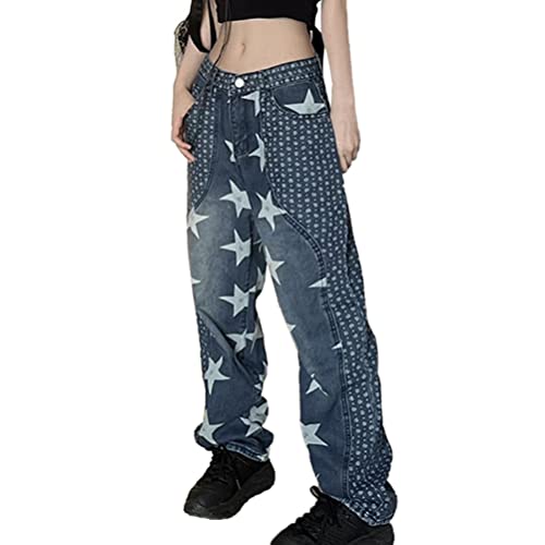 Onsoyours Damen Baggy Jeans Y2K Jeanshose mit Hoher Taille Baggy Denim Hosen Freizeithose Boyfriend Jeans C2 Blau XL von Onsoyours