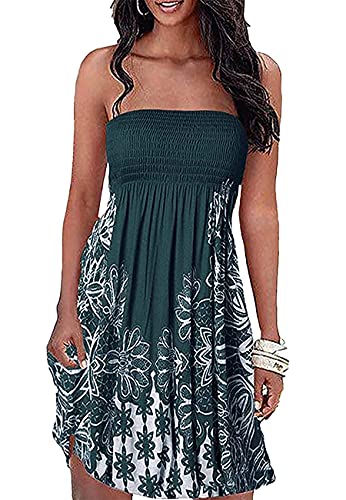 Onsoyours Damen Bandeau Bustier Kleider Mit Blüte Drucken Lange Sommerkleid Abendkleid Partykleid Cocktailkleid 5 Dunkelgrün L von Onsoyours