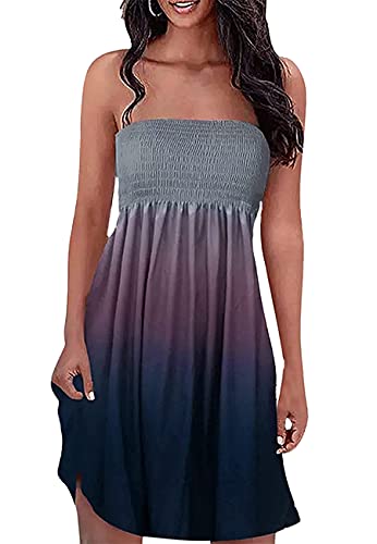 Onsoyours Damen Bandeau Bustier Kleider Mit Blüte Drucken Lange Sommerkleid Abendkleid Partykleid Cocktailkleid 6 Blau L von Onsoyours