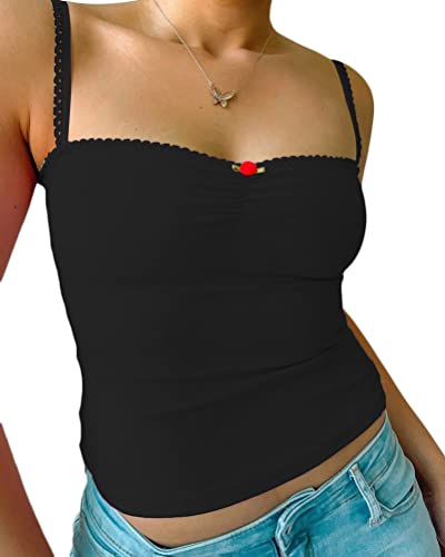 Onsoyours Damen Bandeau Crop-Tops Blumenstickerei Rückenfrei Ärmellos Trägerlos Spitzen Sommer Tank Tops Y2K Aesthetic Oberteil Weste Party Club Streetwear C Schwarz M von Onsoyours