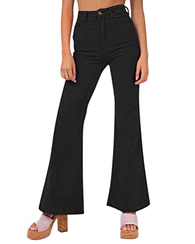 Onsoyours Damen Baumwoll Harem Cordhose Elastische Taille Flared Hose Corduroy Einfarbig Freizeithosen Stretch Schlaghose Wide Leg Hose Casual Baggy Jeans Schwarz M von Onsoyours