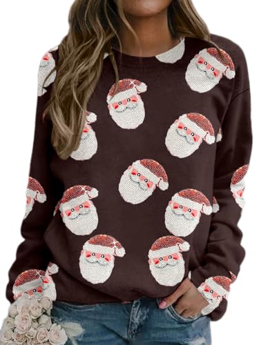 Onsoyours Damen Baumwolle Lange Ärmel Pullover Rudolph Rentier Elfe Weihnachtspullover Kapuzenpullover Weihnachts Xmas Pulli Shirt Christmas Sweatshirt A Braun XL von Onsoyours