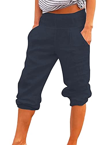 Onsoyours Damen Baumwolle Leinen Capri Hose Sommer Leicht 3/4 Länge Kurze Chino Hose Lässig Einfarbig Strandshorts Stoffhose Freizeithose Baggy Z4 Marine XXL Onsoyours Damen Baumwolle Leinen Capri Hose Sommer Leicht 3/4 Länge Kurze Chino Hose Lässig Einfarbig Strandshorts Stoffhose Freizeithose Baggy Z4 Marine XXL von Onsoyours