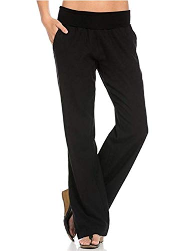 Onsoyours Damen Baumwolle Leinenhose Bequem Einfarbig Loose Fit Freizeithose Leicht High Waist mit Gummizug Strandhose Beiläufig Weich Haremshose Schwarz XL von Onsoyours