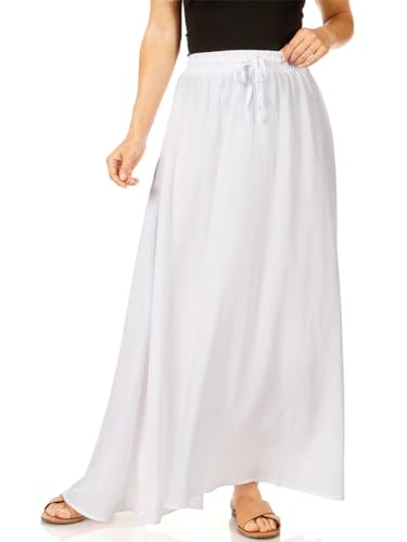 Onsoyours Damen Baumwolle Sommerrock Boho Flowy Maxi Langer Rock Elastische Taille Unifarben Strandrock Rüsche Long Skirt C Weiß S von Onsoyours