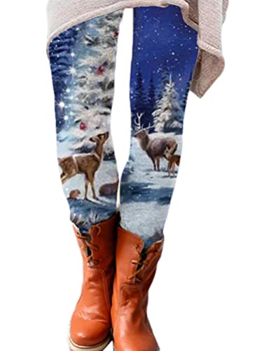 Onsoyours Damen Bedruckte Leggings Weihnachten Gedruckte Elastische Thermo Leggings Weihnachtshose Herbst Winter mit Weihnachtlichem Rentier A19 M von Onsoyours