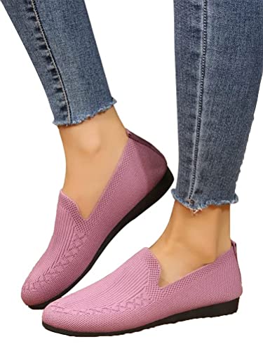 Onsoyours Damen Bequem Slip On Sneakers Mesh Leichte Atmungsaktiv Freizeitschuhe Outdoor Gestrickte Loafers Gehen Flache Schuhe B Rosa 42 EU von Onsoyours