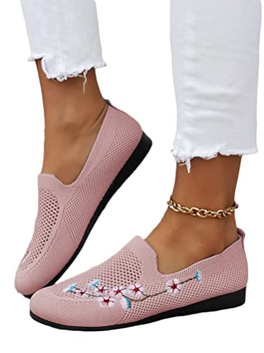 Onsoyours Damen Bequem Slip On Sneakers Mesh Leichte Atmungsaktiv Freizeitschuhe Outdoor Gestrickte Loafers Gehen Flache Schuhe C Rosa 39 EU von Onsoyours