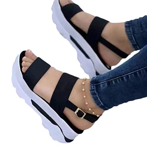 Onsoyours Damen Bequeme Sportstrick Sandalen Gradation Dicker Fischmund Mund Strand Lässige Keilabsatz Sandalen Sommer Offene Schuhe Flip Flops Freizeit Sommerschuhe B Schwarz 40 EU von Onsoyours