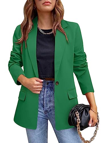 Onsoyours Damen Blazer Casual Open Front Cardigan Langarm Elegant Blazer Sakko Einfarbig Slim Fit Revers Geschäft Büro Jacke Kurz Mantel Anzüge Bolero mit Tasche A Grün XS von Onsoyours