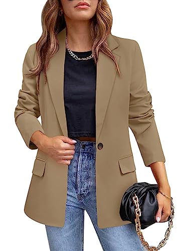 Onsoyours Damen Blazer Casual Open Front Cardigan Langarm Elegant Blazer Sakko Einfarbig Slim Fit Revers Geschäft Büro Jacke Kurz Mantel Anzüge Bolero mit Tasche A Khaki XXL von Onsoyours