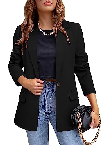 Onsoyours Damen Blazer Casual Open Front Cardigan Langarm Elegant Blazer Sakko Einfarbig Slim Fit Revers Geschäft Büro Jacke Kurz Mantel Anzüge Bolero mit Tasche A Schwarz L von Onsoyours