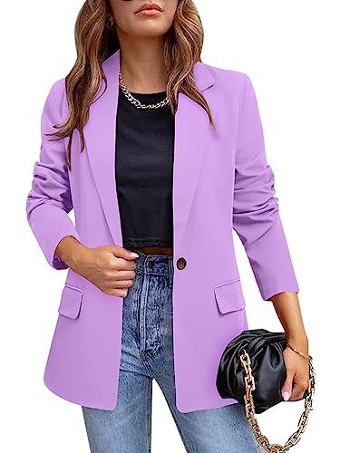 Onsoyours Damen Blazer Casual Open Front Cardigan Langarm Elegant Blazer Sakko Einfarbig Slim Fit Revers Geschäft Büro Jacke Kurz Mantel Anzüge Bolero mit Tasche A Violett L von Onsoyours