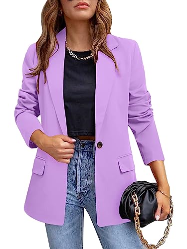 Onsoyours Damen Blazer Casual Open Front Cardigan Langarm Elegant Blazer Sakko Einfarbig Slim Fit Revers Geschäft Büro Jacke Kurz Mantel Anzüge Bolero mit Tasche A Violett S von Onsoyours