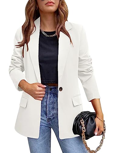 Onsoyours Damen Blazer Casual Open Front Cardigan Langarm Elegant Blazer Sakko Einfarbig Slim Fit Revers Geschäft Büro Jacke Kurz Mantel Anzüge Bolero mit Tasche A Weiß L von Onsoyours