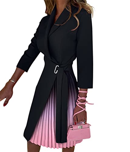 Onsoyours Damen Blazer Kleid Langarm V-Ausschnitt Hemdkleid Business Lange Knopf Anzug Bodycon Blazer Kleid Damen Blazerjacke Minikleider Z3 Schwarz L von Onsoyours