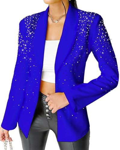 Onsoyours Damen Blazer Pailletten Cardigan Jacke Glitzer Bomberjacke Party Club Elegant Anzugjacke Glitzer Tops Oberteile Blazer Glitzer Outwear A Blau M von Onsoyours