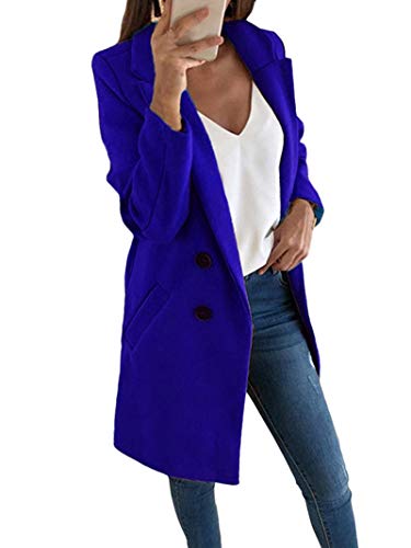 Onsoyours Damen Blazer Winter Mantel Elegant Warm Wintermantel Steppmantel Knopf Klassische Vintage Zweireihig Revers Schlack Slim Fit Trenchcoat mit Taschen (36, Königsblau) von Onsoyours