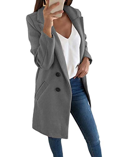 Onsoyours Damen Blazer Winter Mantel Elegant Warm Wintermantel Steppmantel Knopf Klassische Vintage Zweireihig Revers Schlack Slim Fit Trenchcoat mit Taschen (46, Grau) von Onsoyours