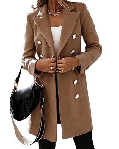 Onsoyours Damen Blazer Winter Mantel Elegant Warm Wintermantel Steppmantel Knopf Klassische Vintage Zweireihig Revers Schlack Slim Fit Trenchcoat mit Taschen Braun L von Onsoyours