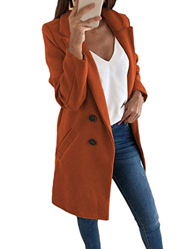 Onsoyours Damen Blazer Winter Mantel Elegant Warm Wintermantel Steppmantel Knopf Klassische Vintage Zweireihig Revers Schlack Slim Fit Trenchcoat mit Taschen Kaffee 36 von Onsoyours