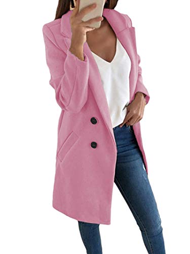 Onsoyours Damen Blazer Winter Mantel Elegant Warm Wintermantel Steppmantel Knopf Klassische Vintage Zweireihig Revers Schlack Slim Fit Trenchcoat mit Taschen Rosa 50 von Onsoyours
