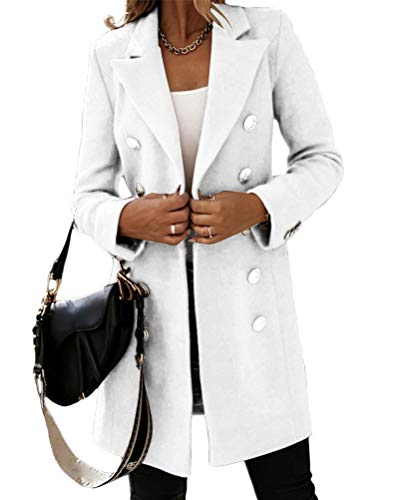 Onsoyours Damen Blazer Winter Mantel Elegant Warm Wintermantel Steppmantel Knopf Klassische Vintage Zweireihig Revers Schlack Slim Fit Trenchcoat mit Taschen Weiß S von Onsoyours