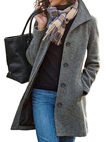 Onsoyours Damen Blazer Winter Mantel Steppmantel Knopf Klassische Vintage Elegant Warm Wintermantel Zweireihig Revers Schlack Slim Fit Trenchcoat mit Taschen C Grau L von Onsoyours