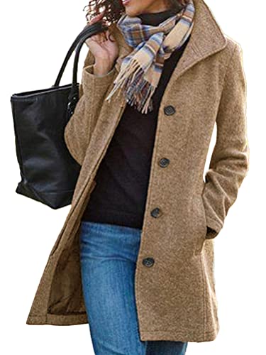 Onsoyours Damen Blazer Winter Mantel Steppmantel Knopf Klassische Vintage Elegant Warm Wintermantel Zweireihig Revers Schlack Slim Fit Trenchcoat mit Taschen C Khaki XL von Onsoyours