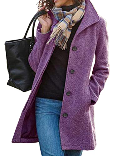 Onsoyours Damen Blazer Winter Mantel Steppmantel Knopf Klassische Vintage Elegant Warm Wintermantel Zweireihig Revers Schlack Slim Fit Trenchcoat mit Taschen C Lila M von Onsoyours