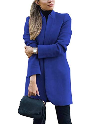 Onsoyours Damen Blazer Winter Revers Wollmantel Trench Jacke Lange Parka Overcoat Outwear Elegant Langarm Blazer Steppmantel Einfarbig Slim Fit Blau 46 von Onsoyours