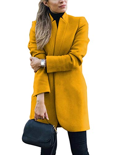 Onsoyours Damen Blazer Winter Revers Wollmantel Trench Jacke Lange Parka Overcoat Outwear Elegant Langarm Blazer Steppmantel Einfarbig Slim Fit Gelb 36 von Onsoyours