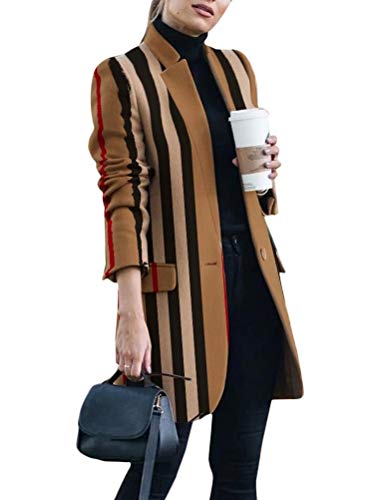 Onsoyours Damen Blazer Winter Revers Wollmantel Trench Jacke Lange Parka Overcoat Outwear Elegant Langarm Blazer Steppmantel Einfarbig Slim Fit Z1 Braun 40 von Onsoyours